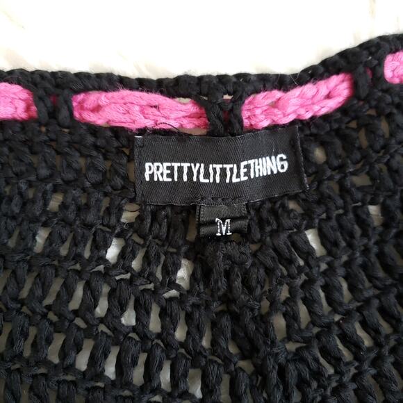 PrettyLittleThing Crochet High Waisted Shorts Black Beach Rainbow Medium - Picture 8 of 9